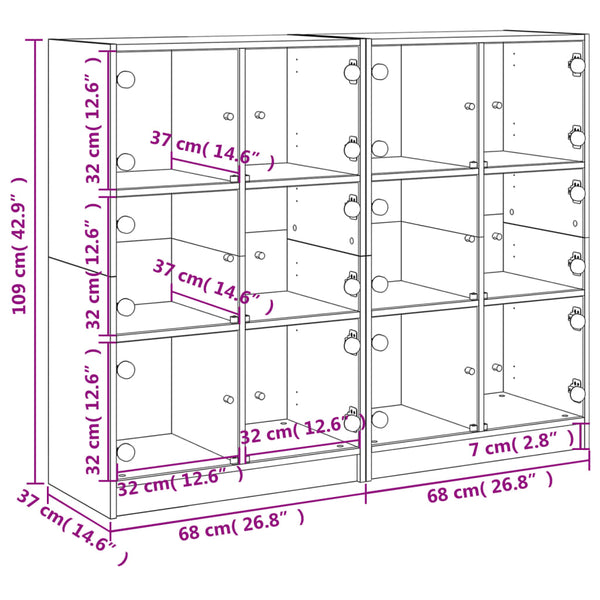 vidaXL Bookcase with Doors Black 136x37x109 cm Engineered Wood
