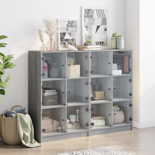 vidaXL Bookcase with Doors Sonoma Grey 136x37x109 cm Engineered Wood