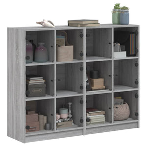 vidaXL Bookcase with Doors Sonoma Grey 136x37x109 cm Engineered Wood