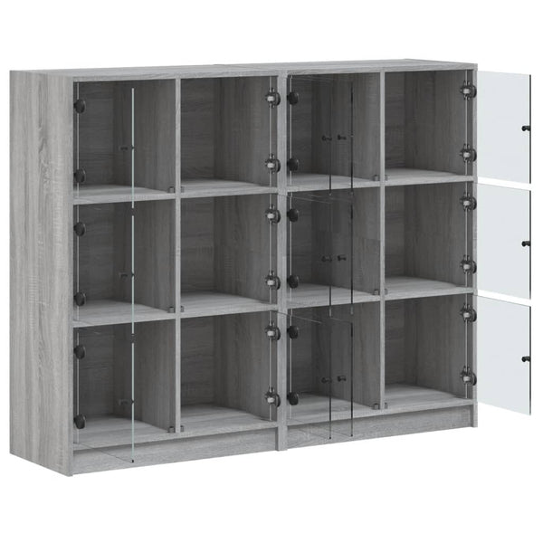 vidaXL Bookcase with Doors Sonoma Grey 136x37x109 cm Engineered Wood
