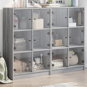 vidaXL Bookcase with Doors Sonoma Grey 136x37x109 cm Engineered Wood