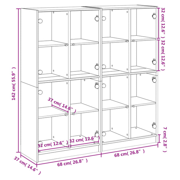 vidaXL Book Cabinet with Doors Sonoma Oak 136x37x142cm Engineered Wood