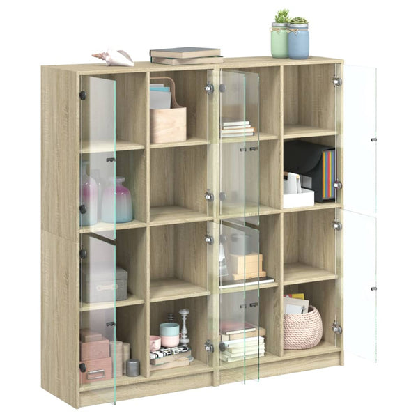 vidaXL Book Cabinet with Doors Sonoma Oak 136x37x142cm Engineered Wood