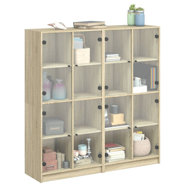 vidaXL Book Cabinet with Doors Sonoma Oak 136x37x142cm Engineered Wood