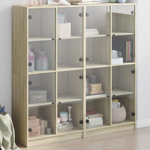 vidaXL Book Cabinet with Doors Sonoma Oak 136x37x142cm Engineered Wood