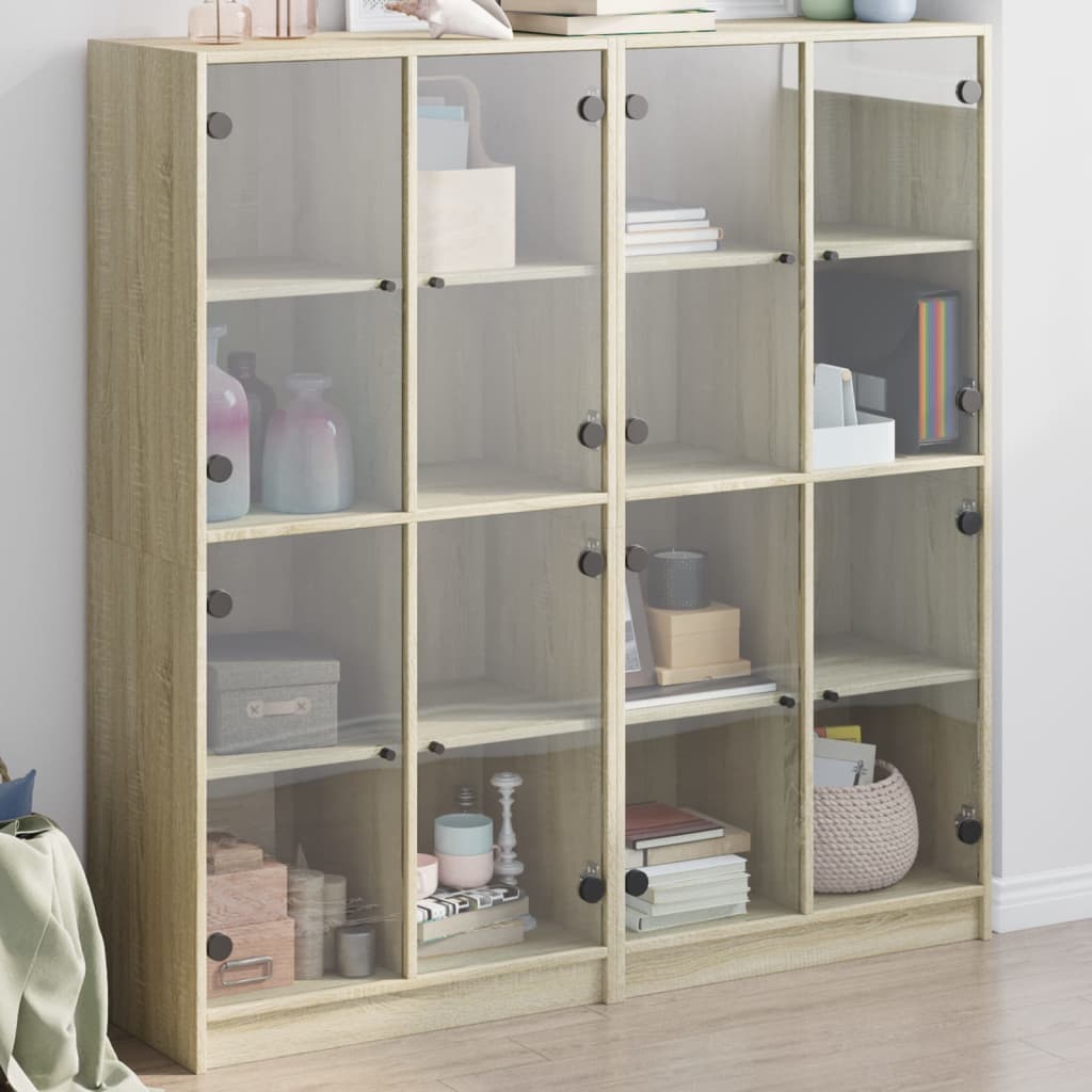 vidaXL Book Cabinet with Doors Sonoma Oak 136x37x142cm Engineered Wood
