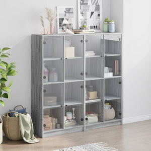 vidaXL Bookcase with Doors Sonoma Grey 136x37x142 cm Engineered Wood