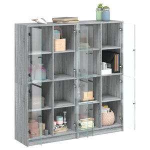 vidaXL Bookcase with Doors Sonoma Grey 136x37x142 cm Engineered Wood