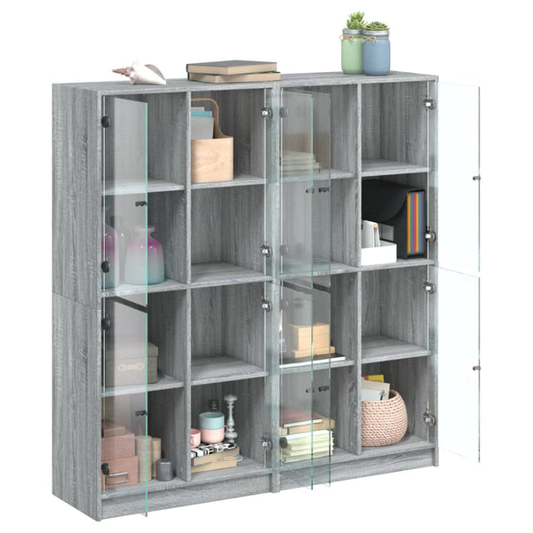 vidaXL Bookcase with Doors Sonoma Grey 136x37x142 cm Engineered Wood