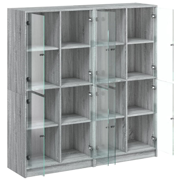 vidaXL Bookcase with Doors Sonoma Grey 136x37x142 cm Engineered Wood