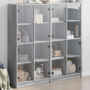 vidaXL Bookcase with Doors Sonoma Grey 136x37x142 cm Engineered Wood