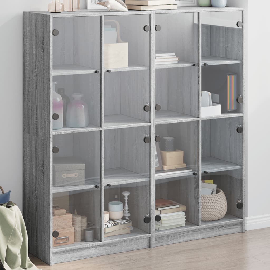 vidaXL Bookcase with Doors Sonoma Grey 136x37x142 cm Engineered Wood