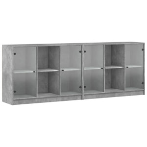 vidaXL Book Cabinet with Doors Concrete Grey 204x37x75 cm Engineered Wood
