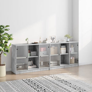 vidaXL Book Cabinet with Doors Concrete Grey 204x37x75 cm Engineered Wood