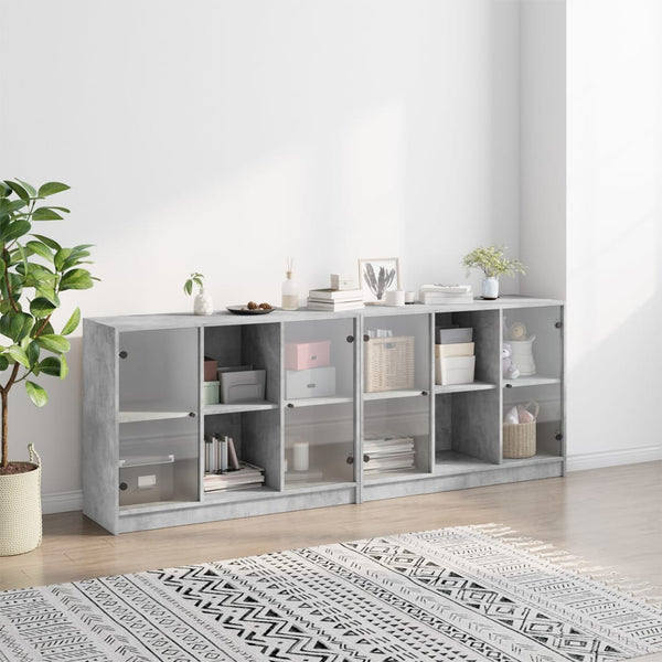 vidaXL Book Cabinet with Doors Concrete Grey 204x37x75 cm Engineered Wood