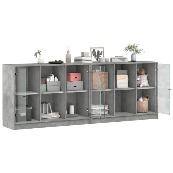 vidaXL Book Cabinet with Doors Concrete Grey 204x37x75 cm Engineered Wood