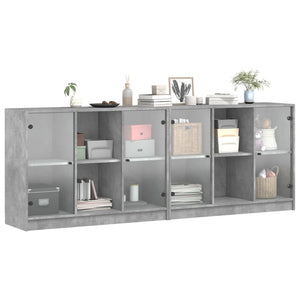 vidaXL Book Cabinet with Doors Concrete Grey 204x37x75 cm Engineered Wood
