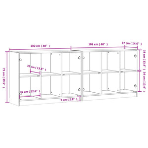vidaXL Book Cabinet with Doors Concrete Grey 204x37x75 cm Engineered Wood