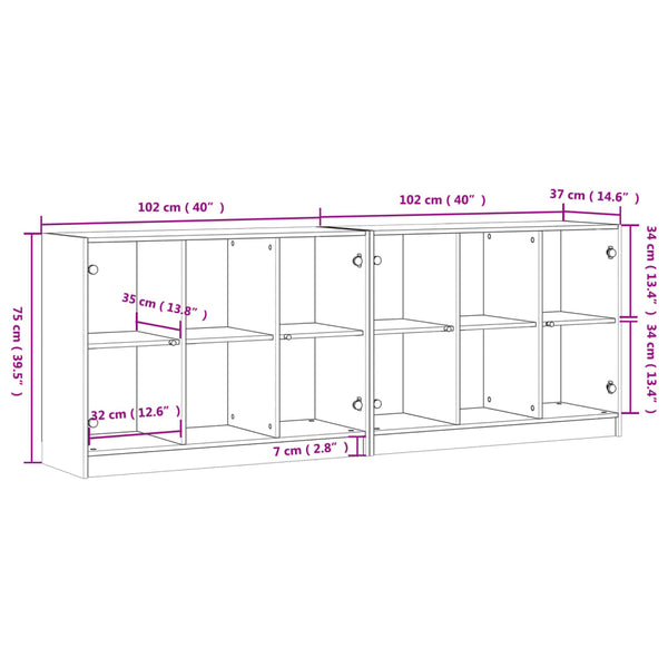 vidaXL Book Cabinet with Doors Concrete Grey 204x37x75 cm Engineered Wood