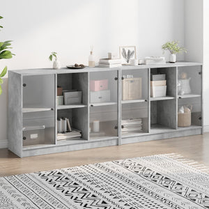 vidaXL Book Cabinet with Doors Concrete Grey 204x37x75 cm Engineered Wood