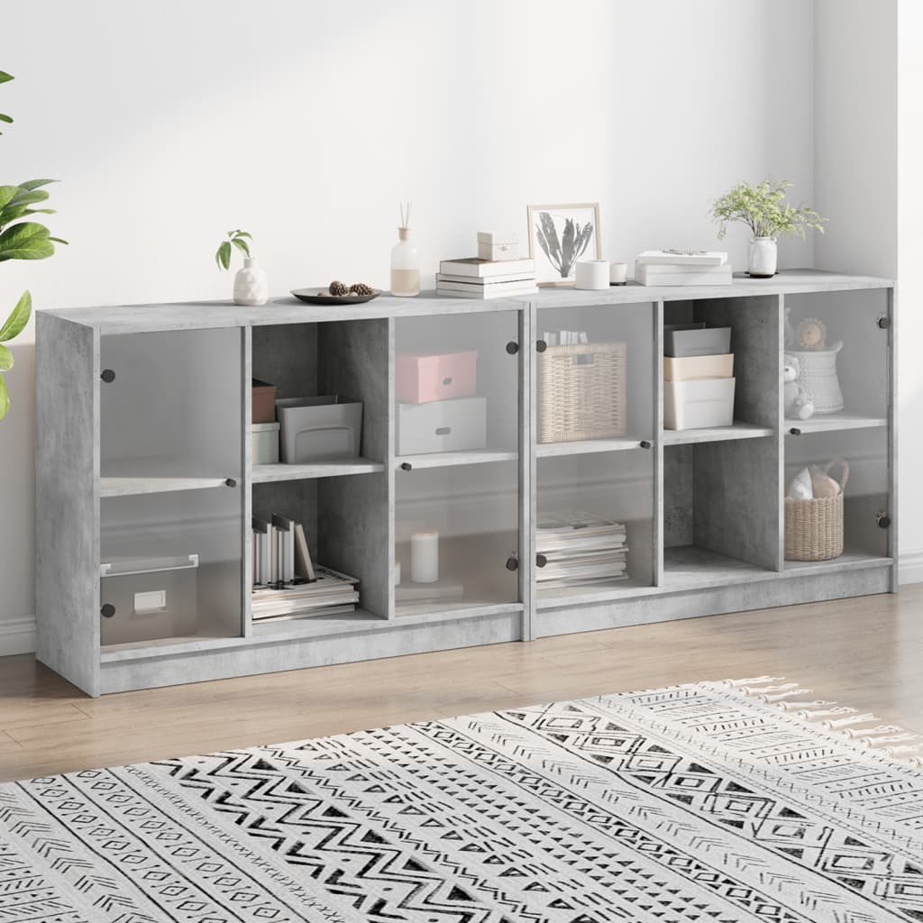 vidaXL Book Cabinet with Doors Concrete Grey 204x37x75 cm Engineered Wood