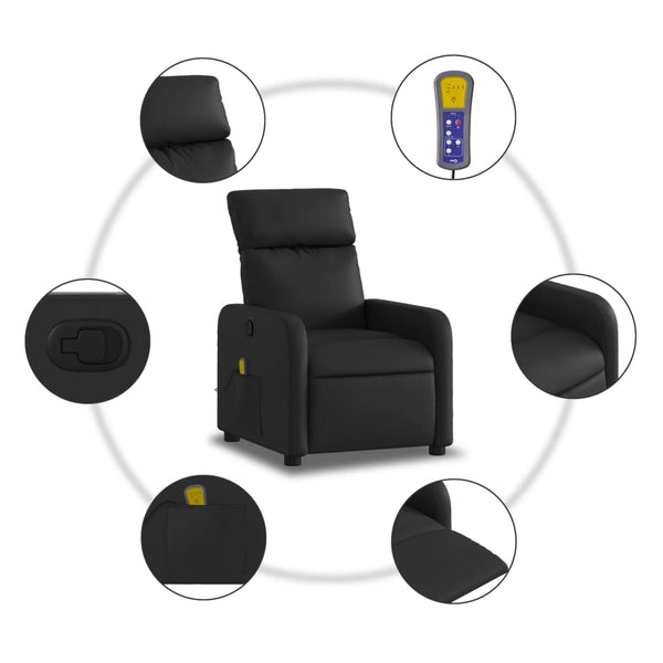 vidaXL Massage Recliner Black Faux Leather