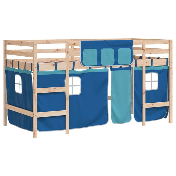 vidaXL Children's Loft Bed with Curtains Blue 80x200 cm Solid Pine Wood