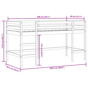 vidaXL Children's Loft Bed with Curtains Blue 80x200 cm Solid Pine Wood