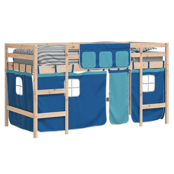 vidaXL Children's Loft Bed with Curtains Blue 80x200 cm Solid Pine Wood