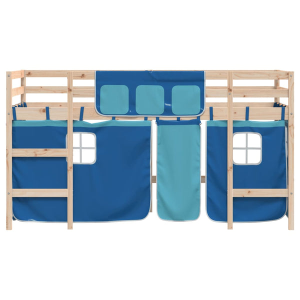 vidaXL Children's Loft Bed with Curtains Blue 80x200 cm Solid Pine Wood