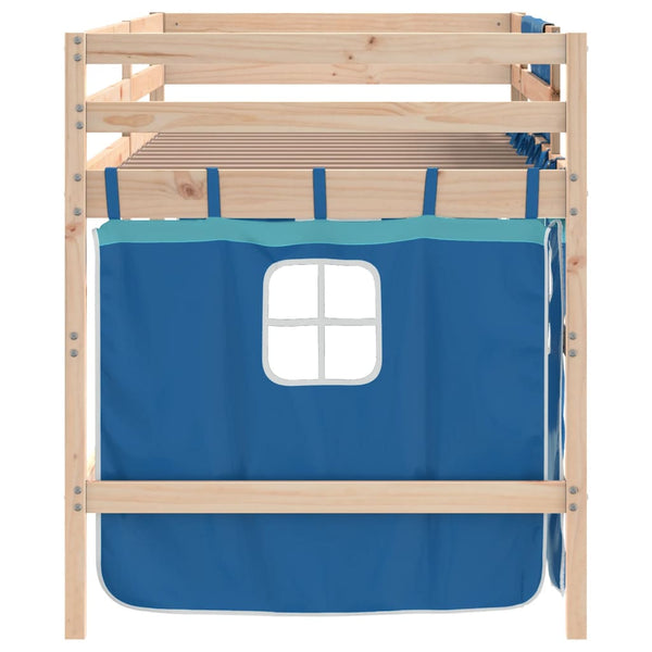 vidaXL Children's Loft Bed with Curtains Blue 80x200 cm Solid Pine Wood