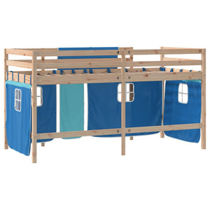 vidaXL Children's Loft Bed with Curtains Blue 80x200 cm Solid Pine Wood