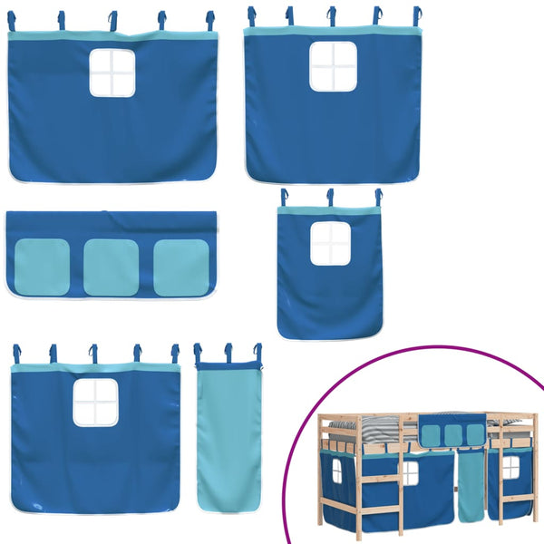 vidaXL Children's Loft Bed with Curtains Blue 80x200 cm Solid Pine Wood