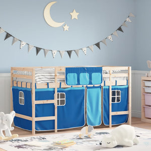 vidaXL Children's Loft Bed with Curtains Blue 80x200 cm Solid Pine Wood