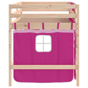 vidaXL Kids' Loft Bed with Curtains Pink 80x200 cm Solid Pine