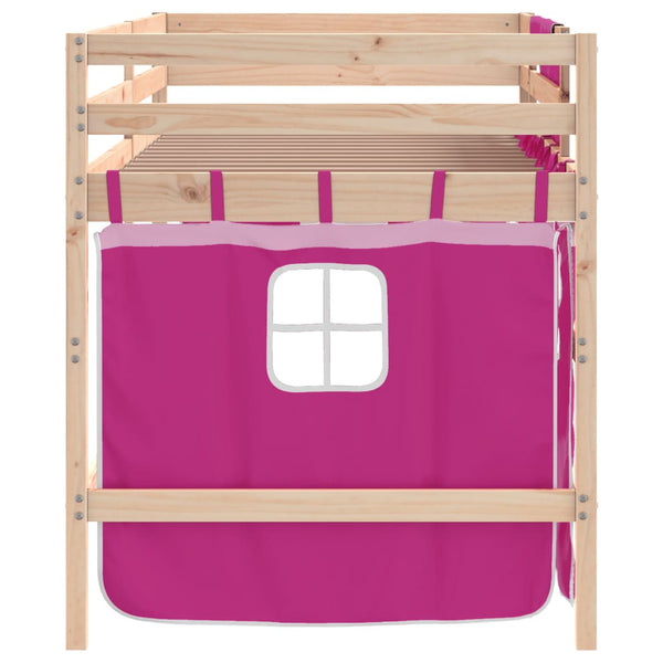 vidaXL Kids' Loft Bed with Curtains Pink 80x200 cm Solid Pine