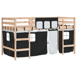 vidaXL Kids' Loft Bed with Curtains White Black 90x190 cm Pine Wood