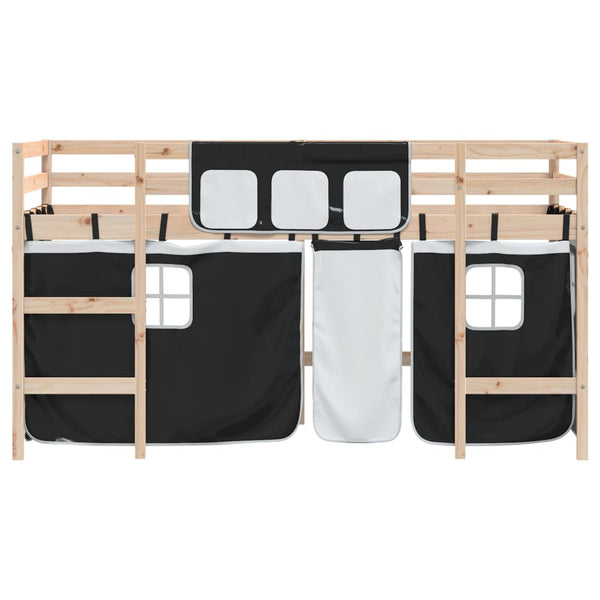 vidaXL Kids' Loft Bed with Curtains White Black 90x190 cm Pine Wood