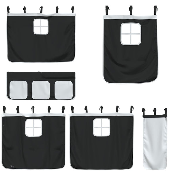 vidaXL Kids' Loft Bed with Curtains White Black 90x190 cm Pine Wood