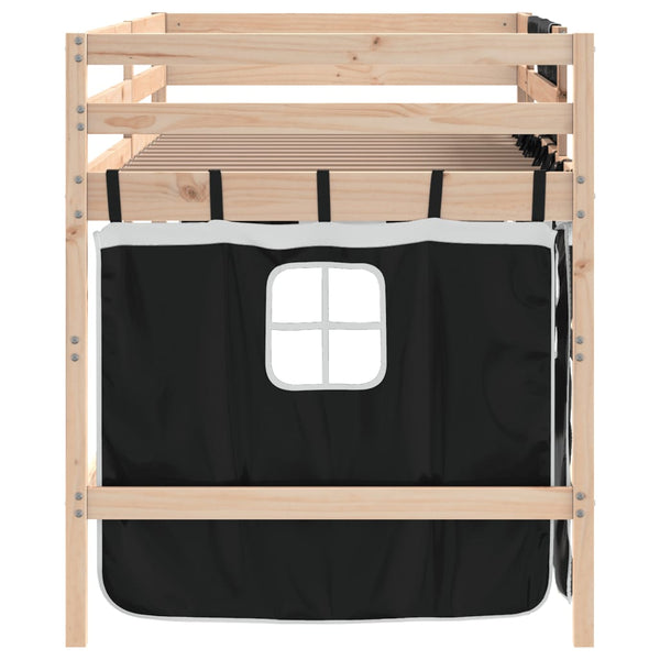 vidaXL Kids' Loft Bed with Curtains White Black 90x190 cm Pine Wood