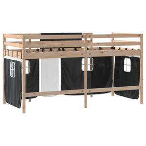 vidaXL Kids' Loft Bed with Curtains White Black 90x190 cm Pine Wood