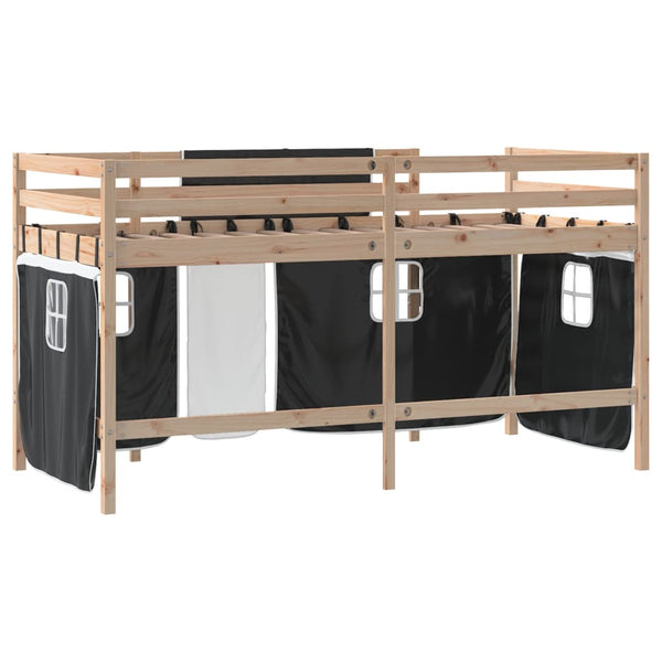 vidaXL Kids' Loft Bed with Curtains White Black 90x190 cm Pine Wood