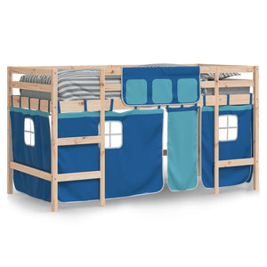 vidaXL Children's Loft Bed with Curtains Blue 90x190 cm Solid Pine Wood