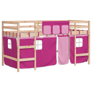 vidaXL Children's Loft Bed with Curtains Pink 90x190 cm Solid Pine