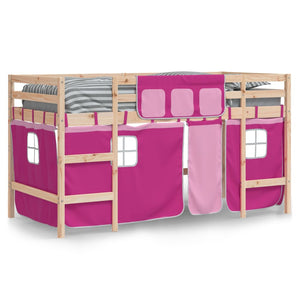 vidaXL Children's Loft Bed with Curtains Pink 90x190 cm Solid Pine