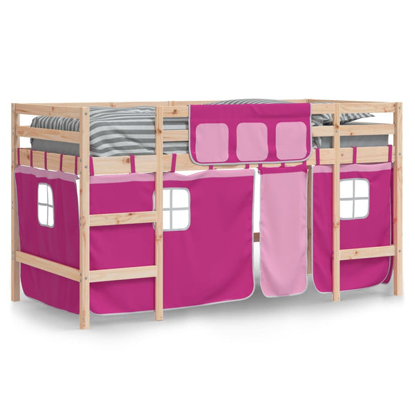 vidaXL Children's Loft Bed with Curtains Pink 90x190 cm Solid Pine