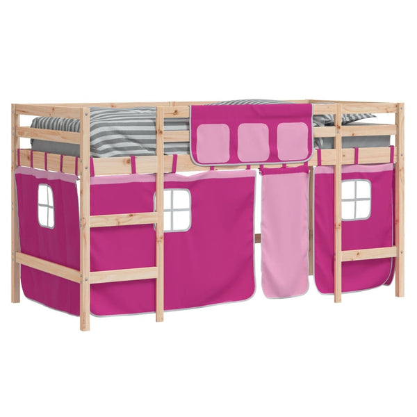 vidaXL Children's Loft Bed with Curtains Pink 90x190 cm Solid Pine