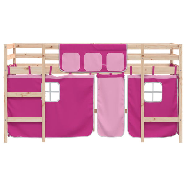 vidaXL Children's Loft Bed with Curtains Pink 90x190 cm Solid Pine