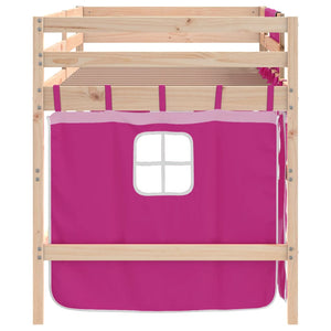 vidaXL Children's Loft Bed with Curtains Pink 90x190 cm Solid Pine