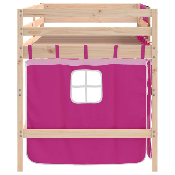 vidaXL Children's Loft Bed with Curtains Pink 90x190 cm Solid Pine
